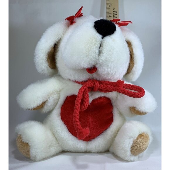 Vintage Commonwealth 1993 White Plush Dog Stuffed Animal Red Valentine Heart Bow - Picture 7 of 9
